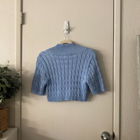 ☀️ CIDER Next In Sky Cardigan Crop Sweater Button Up Blue Large Knit Top Boho - Picture 3 of 5